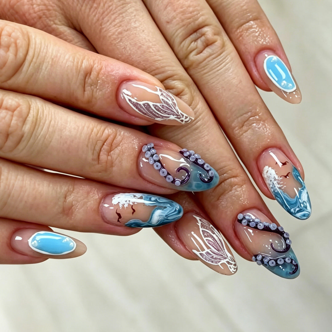 Artistic Ocean Wave Press-On Nail Art Set Kalsten