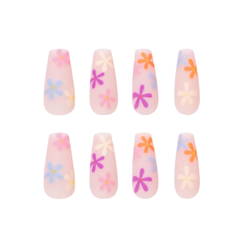 Artificial nail extensions with colorful floral pattern Kalsten