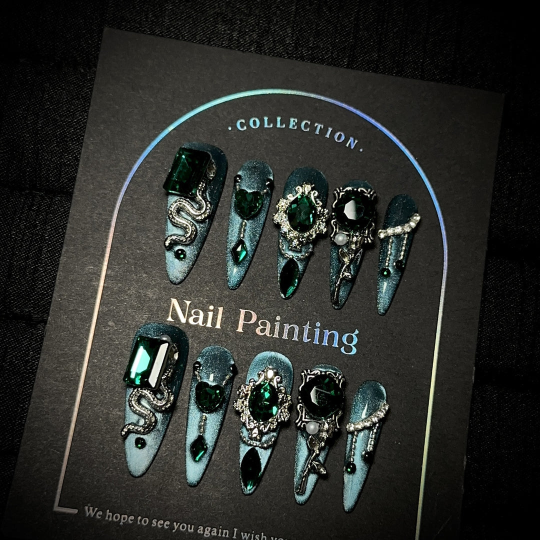 Artistic Rhinestone-Embellished Press-On Nails