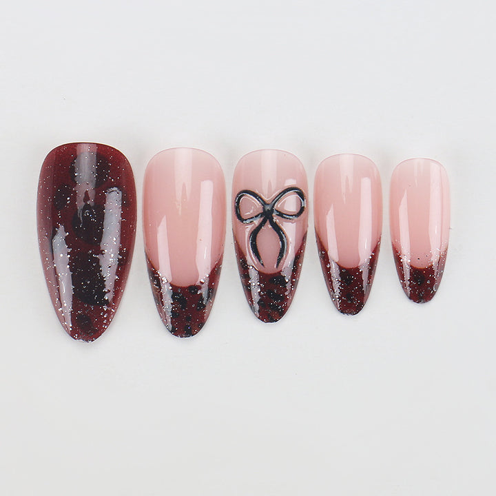Artistic Stiletto Press-On Nails with Unique Black and Red Design Kalsten