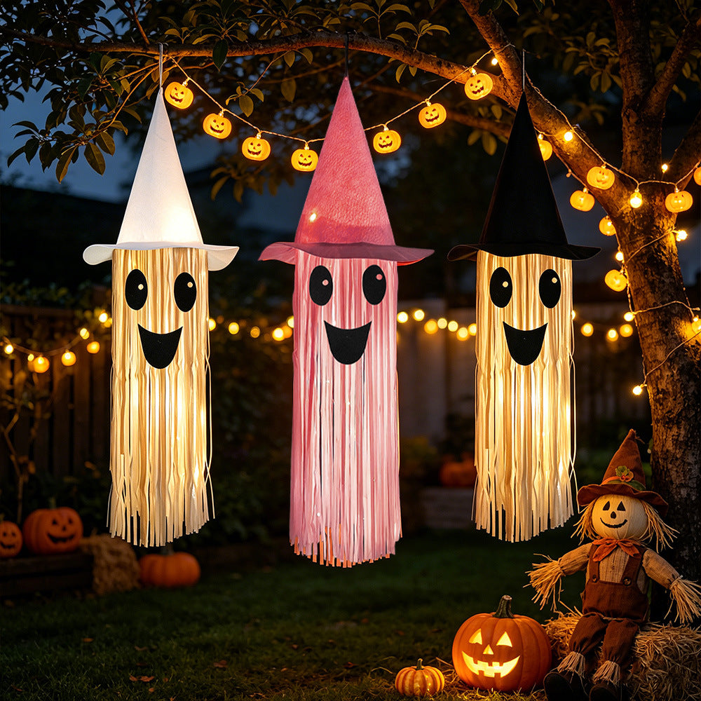 Hanging Ghost Decoration with Witch Hat and Long Fringes