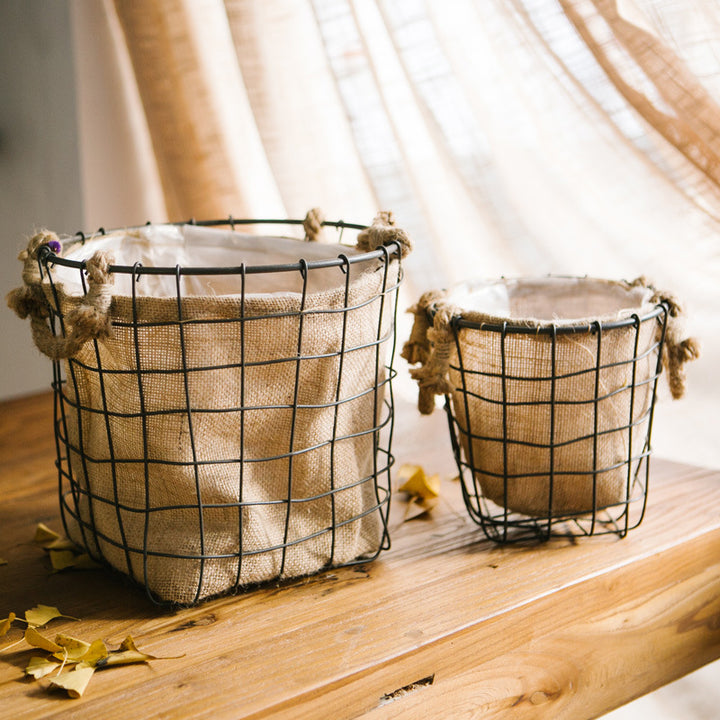 Decorative storage basket made of wire and linen Kalsten
