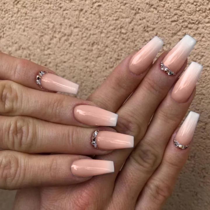 Artful Nail Extensions with Elegant Ombre Design and Rhinestone Accents Kalsten
