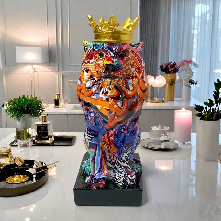 Colorful Lion Sculpture with Crown Kalsten