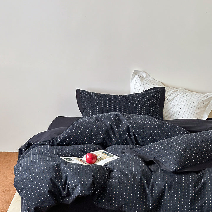 Breathable cotton bed linen set with fine dot stripe texture
