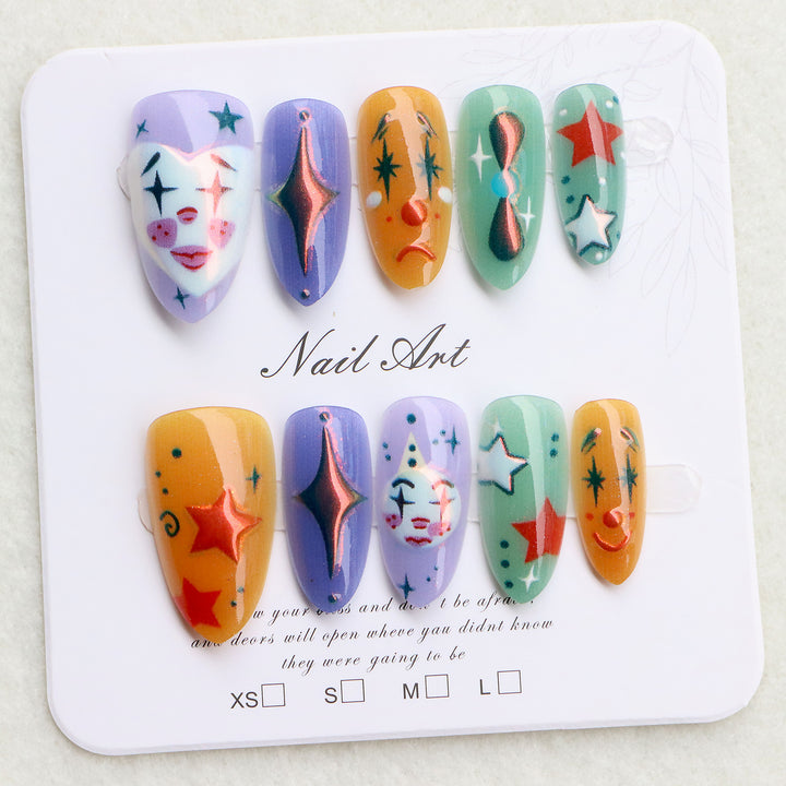 Whimsical Clown-Inspired Press-On Nail Art Set Kalsten