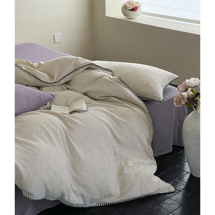 High-quality bedding set made of cotton-linen with fine texture and contrasting decorative seam