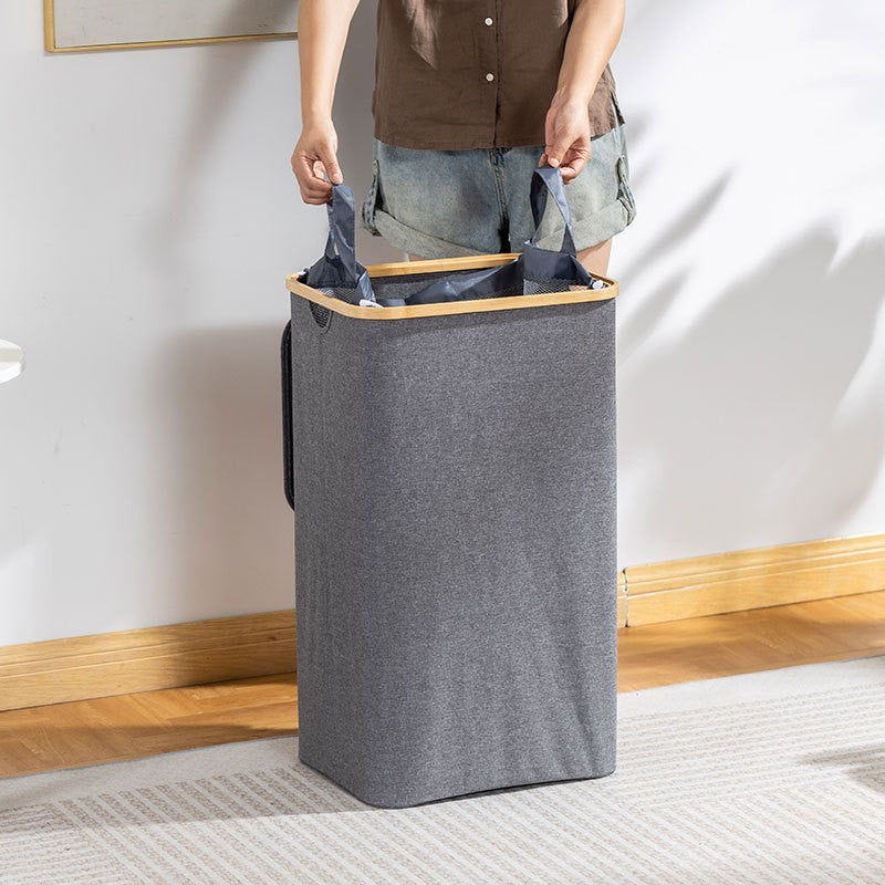 Modern waste separation container with removable inner insert and bamboo lid Kalsten