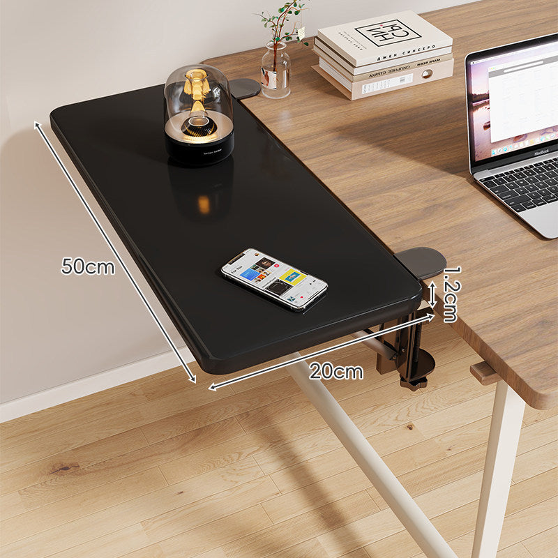 Clamp-On Adjustable Wooden Desk Side Shelf Extension with Foldable Bracket