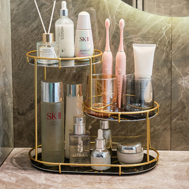 Elegant 2-tier storage basket made of marble Kalsten