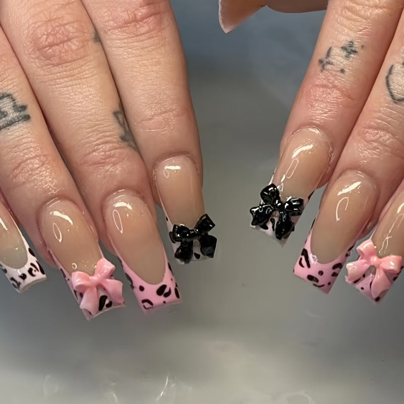 Decorative Press-On Nail Art with Bow Accents