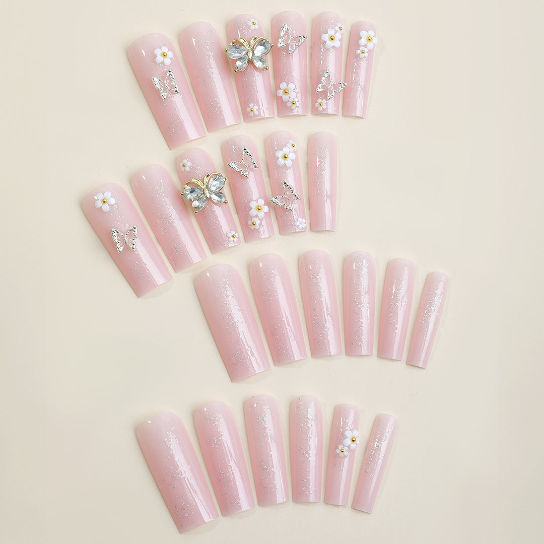 Artificial nail set with floral and glittering accents Kalsten