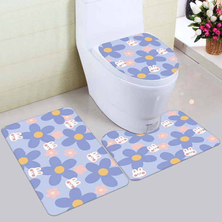 Floral Bunny-Themed Bath Mat Set