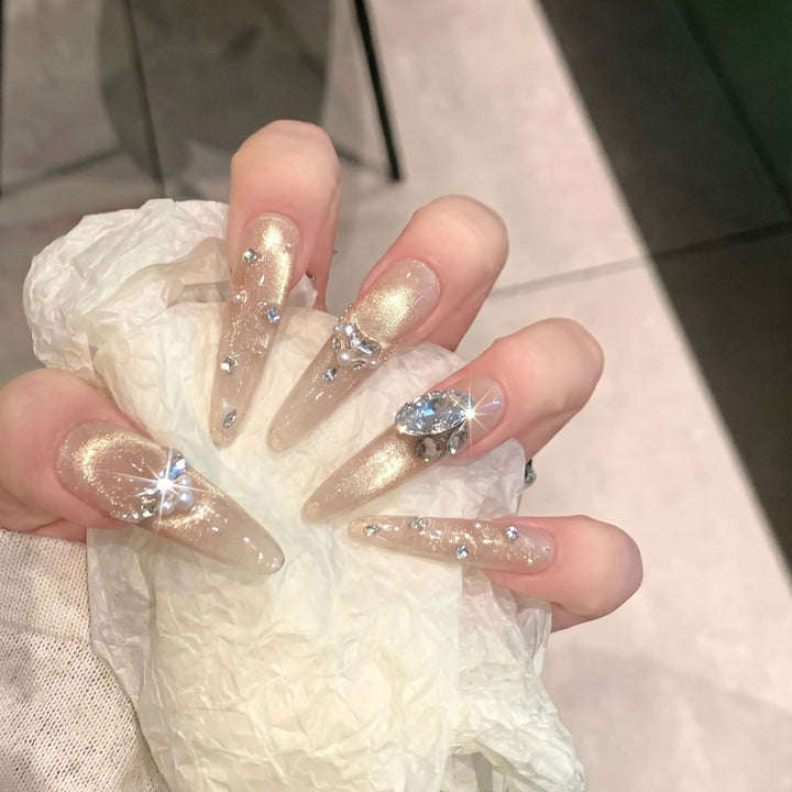Elegant Stiletto Nail Art Set with Rhinestone and Glitter Detailing Kalsten