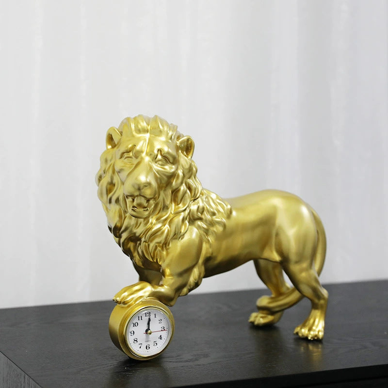 Decorative Lion Figurine with Clock