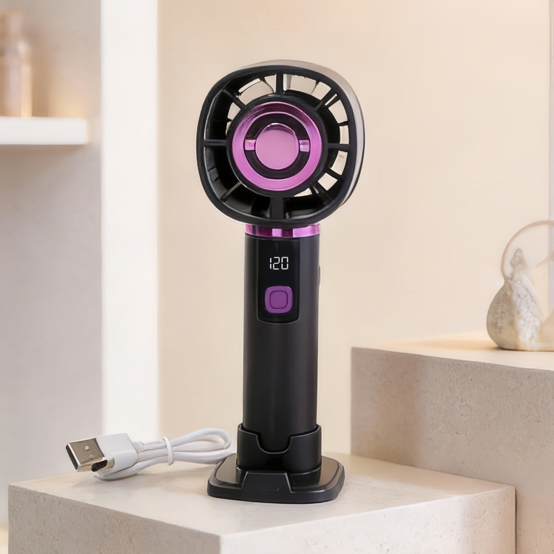 Women's Portable Hand Fan with LCD Temperature Display and USB Charging Function Kalsten