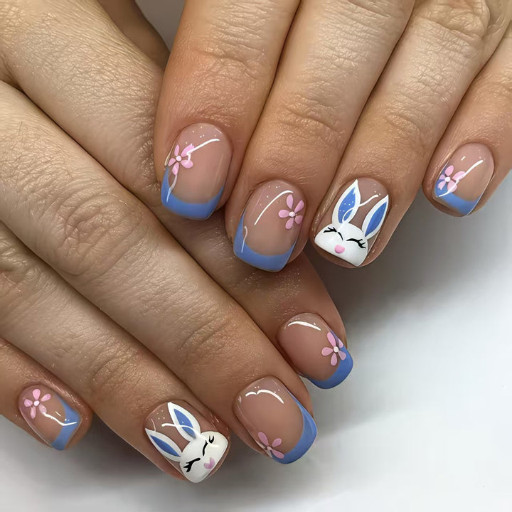 Creative nail art with cheerful bunny and flower pattern Kalsten