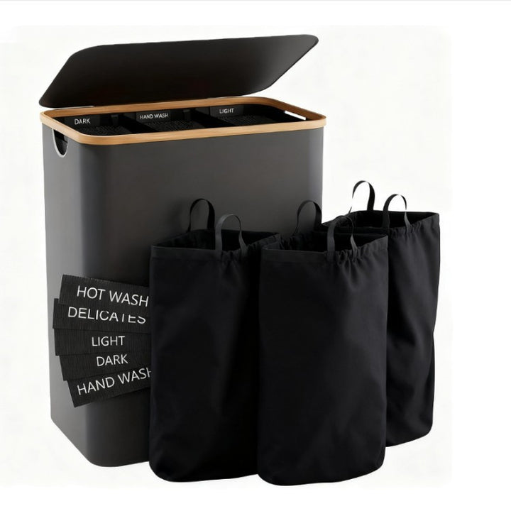 Laundry separation system with three compartments and removable inner pockets Kalsten