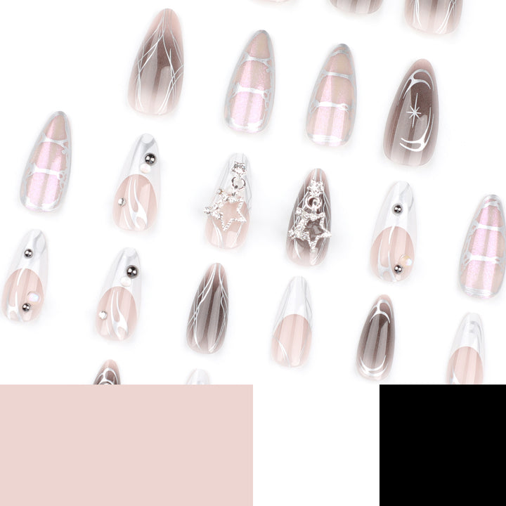 Artful Nail Extensions with Glitter and Pearl Decorations Kalsten
