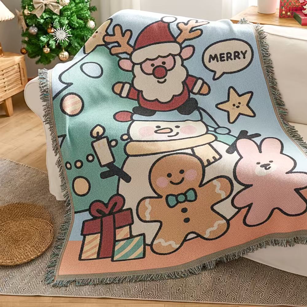 Cozy Festive Cartoon Throw Blanket