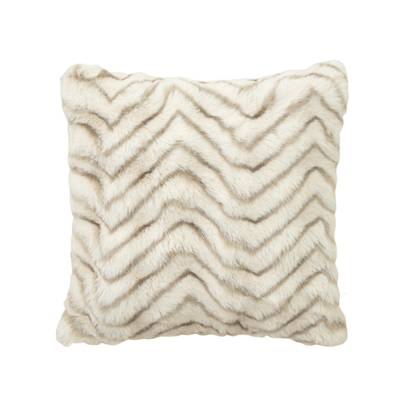 Rectangular faux fur decorative cushion with chevron relief and removable cover Kalsten