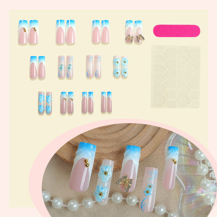Artistic Press-On Nail Set with Floral and Butterfly Designs kalsten