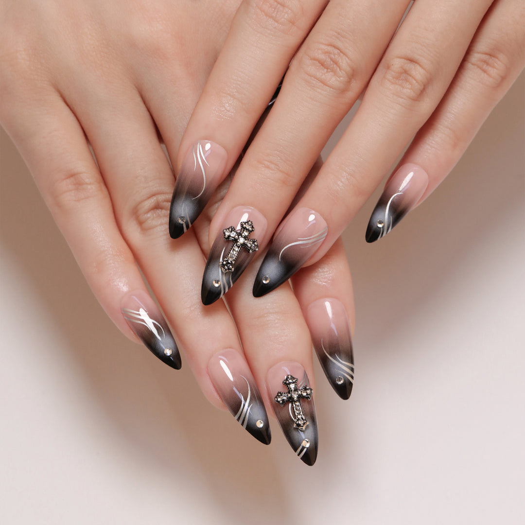 Artistic stiletto nails with elegant glitter design Kalsten