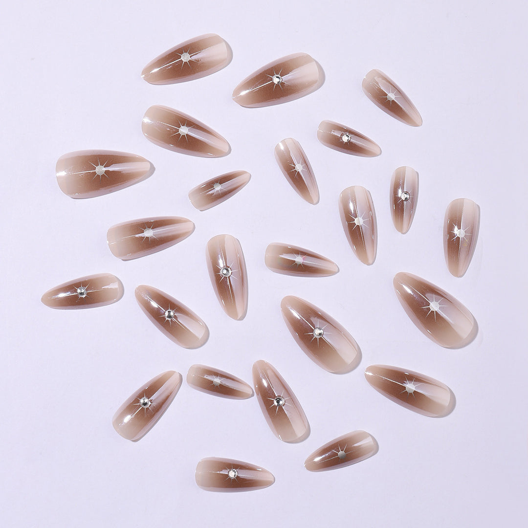 Nail set with elegant rhinestone accents and contoured design Kalsten
