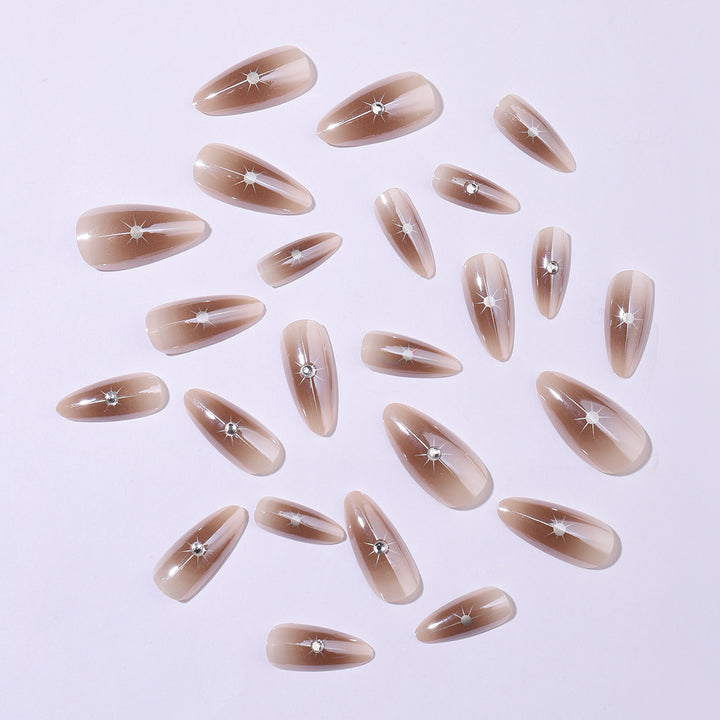 Nail set with elegant rhinestone accents and contoured design Kalsten
