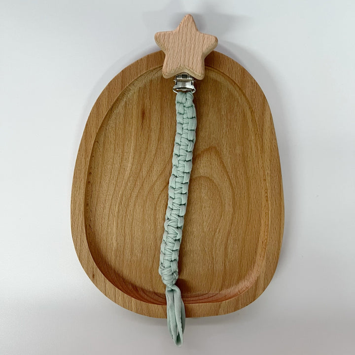 Braided Cotton Pacifier Clip with Wooden Star Safety Clamp