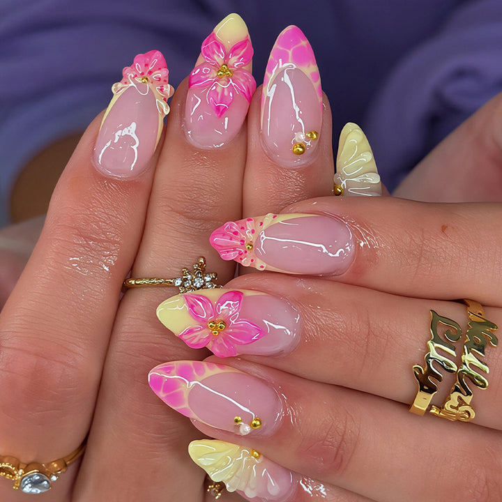 Floral Embellished Stiletto Nail Art Tips Kalsten
