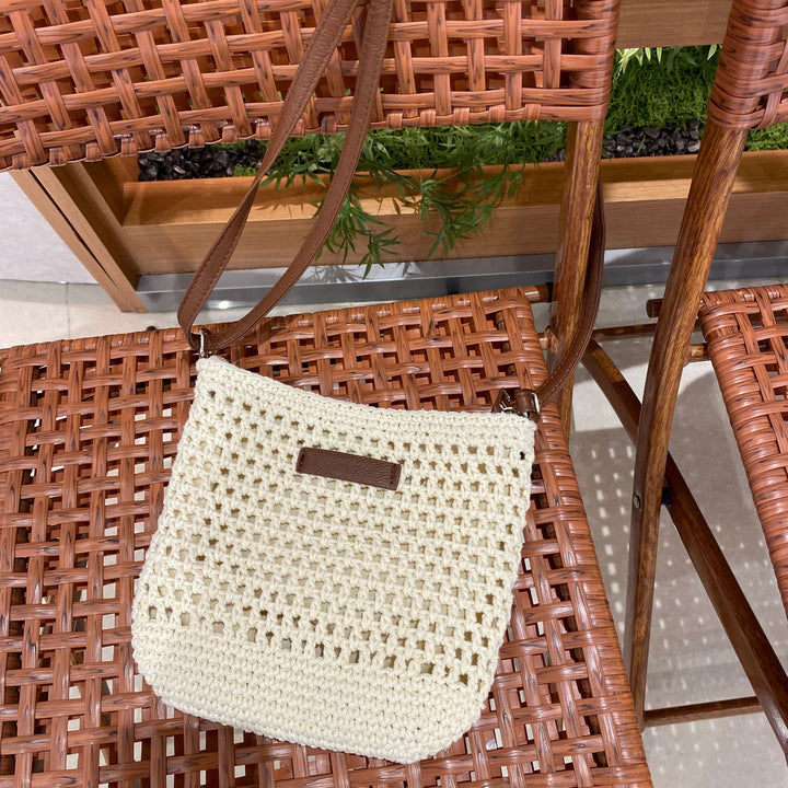 Hand-knotted shoulder bag with leather accent Kalsten