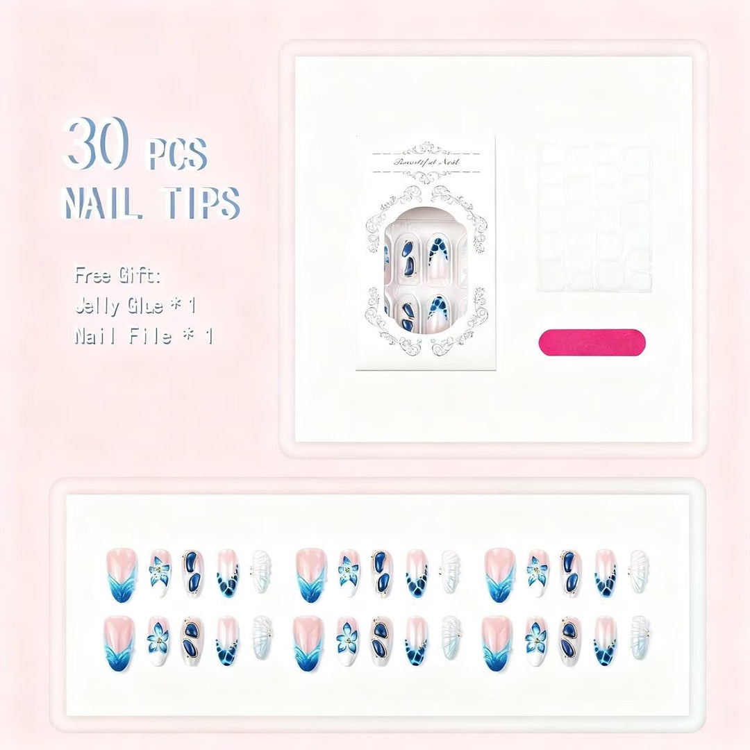 Artistic Press-On Nail Tips Set with Floral and Geometric Patterns Kalsten