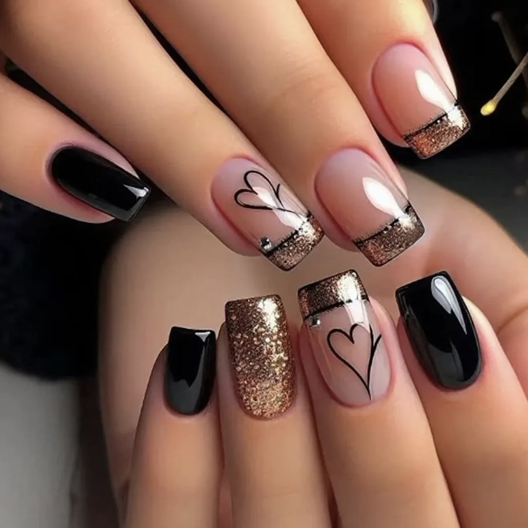 Elegant Glitter Heart Accent Nail Art Extensions Kalsten