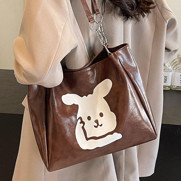 Cute Bear Print Faux Leather Hobo Bag