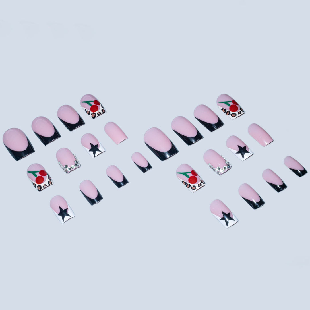 Artistic Nail Art Design Set with Cherry and Star Accents