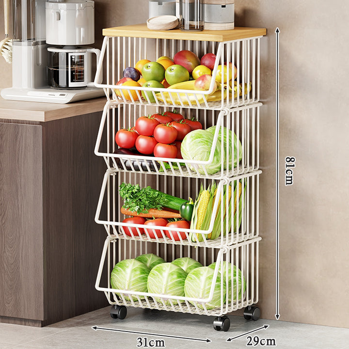 Slim Five-Tier Rolling Metal Kitchen Pantry Storage Rack with Wire Baskets