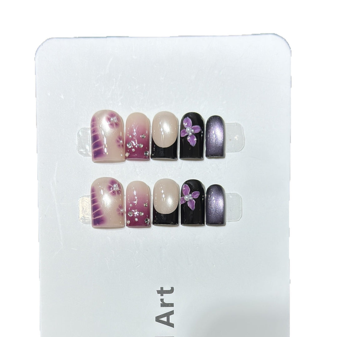Decorative Press-On Nail Art Set with Floral and Gem Accents Kalsten