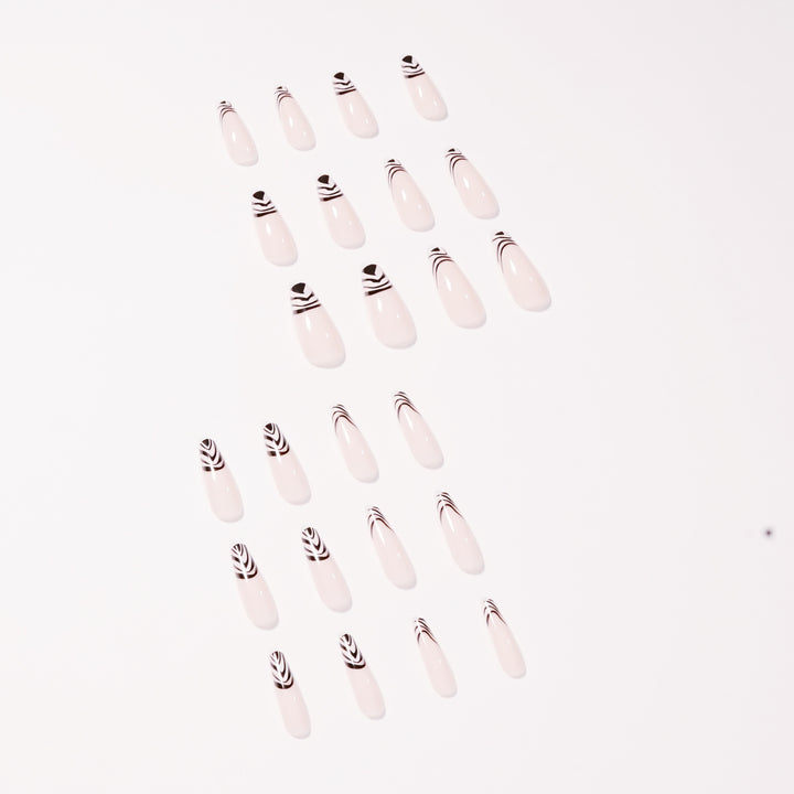 Artful Nail Extensions with Elegant Black-White Pattern Kalsten