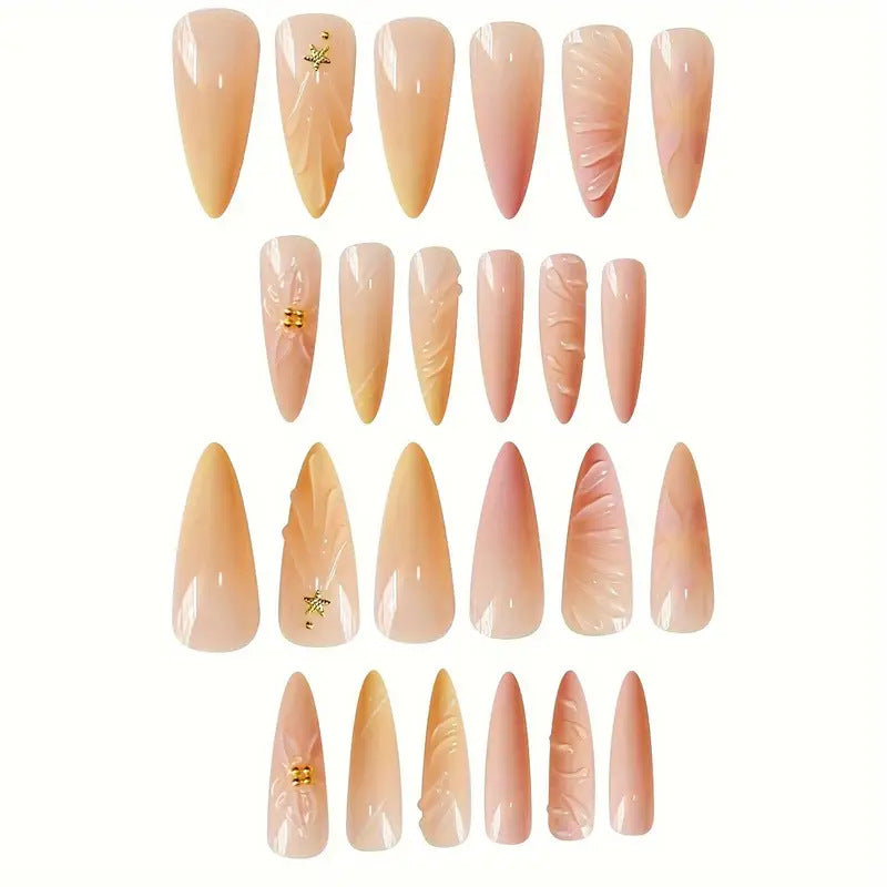 Artistic Press-On Nail Set with Floral Design Kalsten