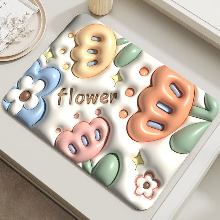 Decorative Soft Floral Patterned Kitchen Mat
