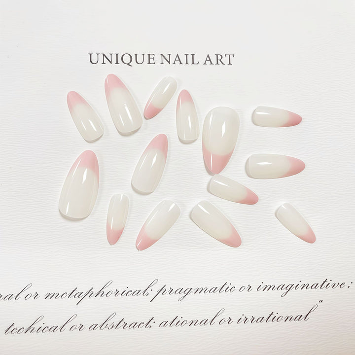 Stylish Almond-Shaped Press-On Nail Set with Chic Pink Tips Kalsten