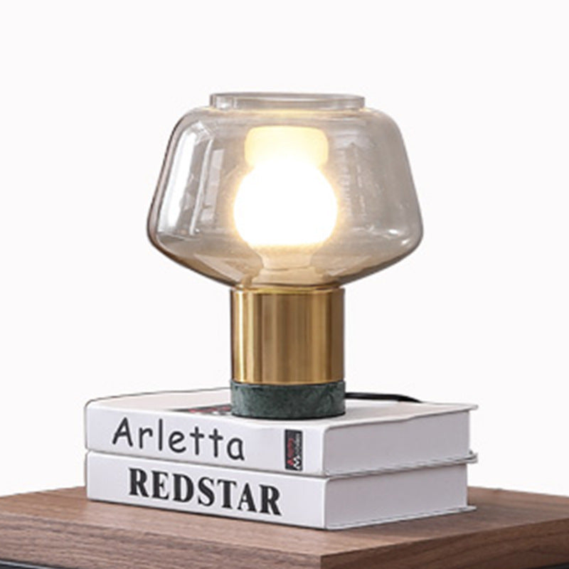 Geometric Glass Table Lamp with Brass and Marble Base