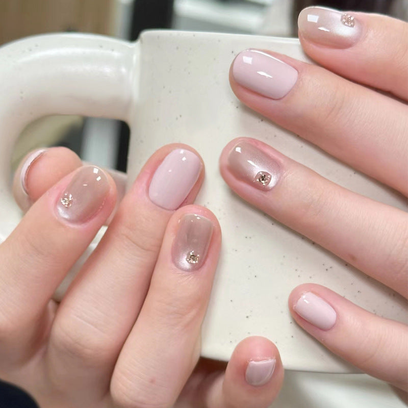 Elegant Press-On Nail Design with Rhinestone Accents Kalsten
