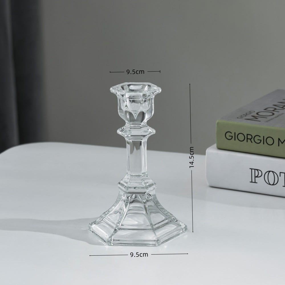 Pressed Crystal-Style Ribbed Glass Taper Candle Holder Kalsten