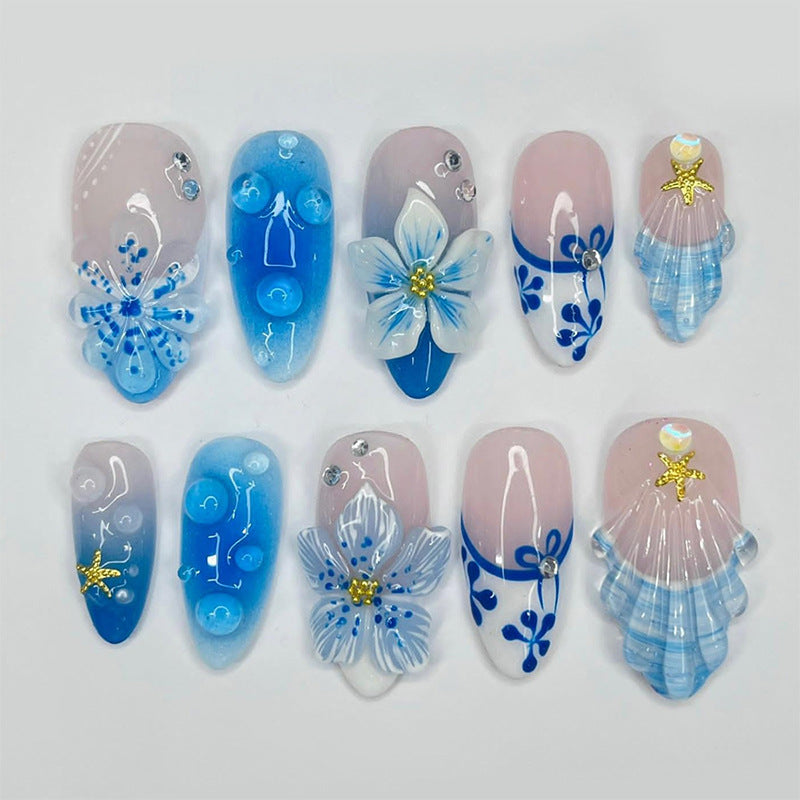 Artificial nail set with maritime motifs and floral design Kalsten
