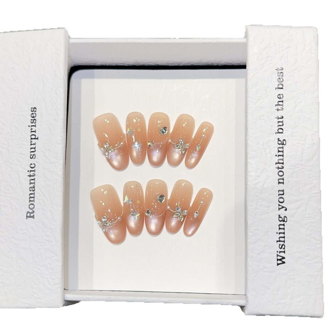 Artificial Nail Set with Romantic Heart and Glitter Designs Kalsten