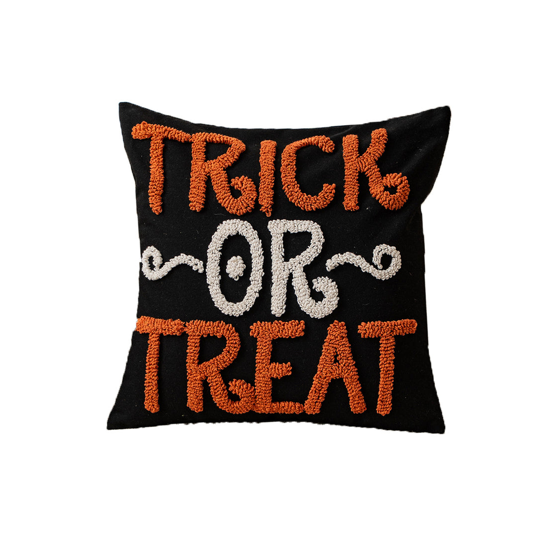 Embroidered decorative pillow cover with ghost tufting and hidden zipper