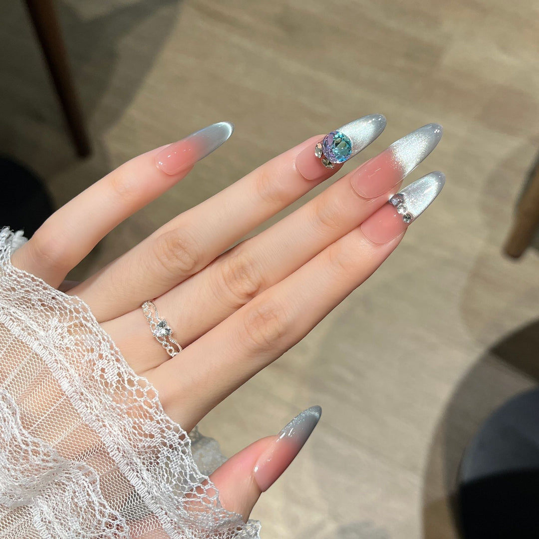 Premium Glossy Nail Extensions with Rhinestone Detail Kalsten
