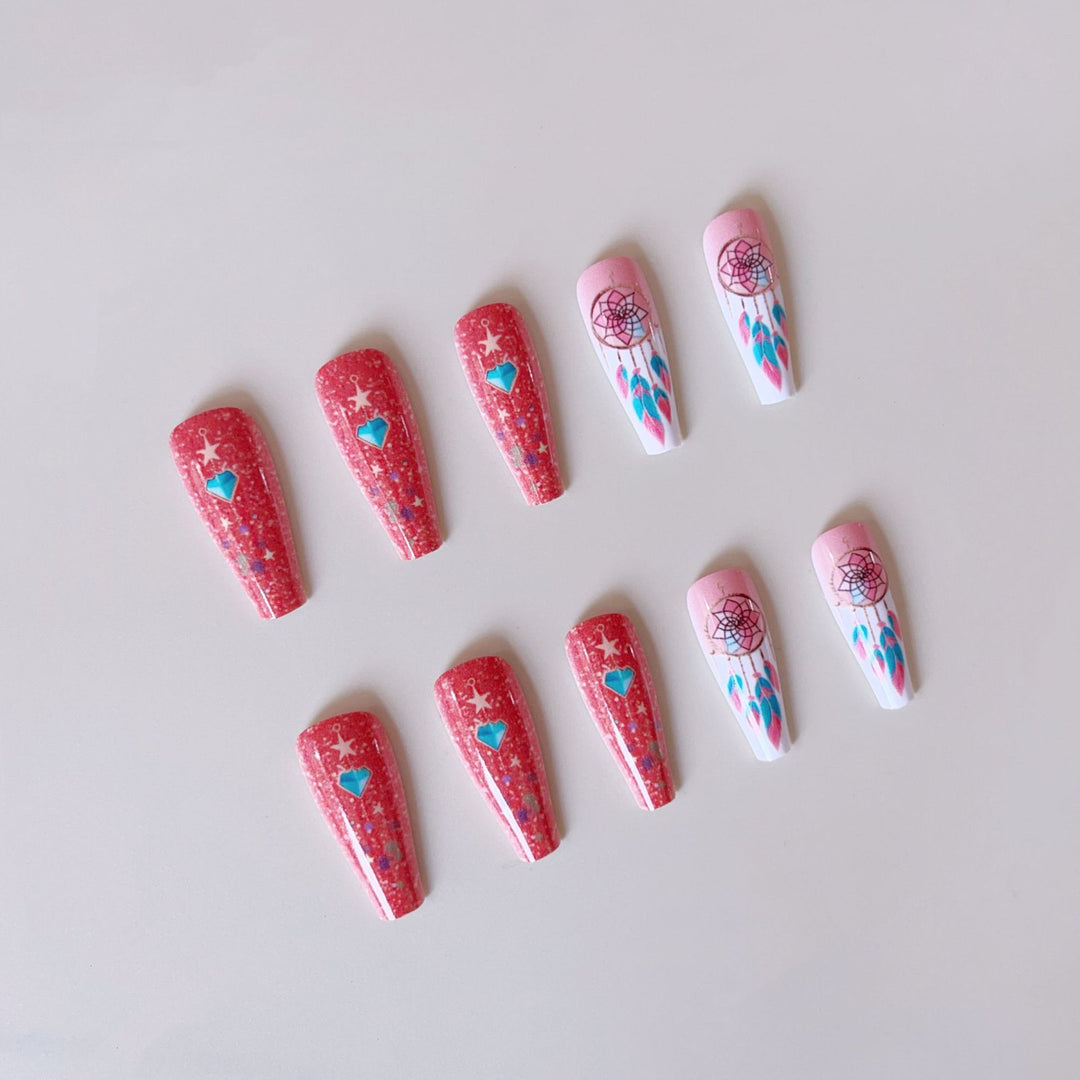 Artificial nail set with stunning 3D designs and glitter accents Kalsten